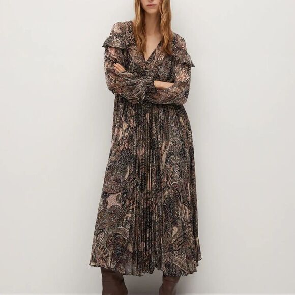 Mango Paisley Pleated Dress New - Picture 5 of 14